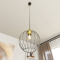 Sospensione Minimal Industrial Hathor 1 Luce Nera E Oro