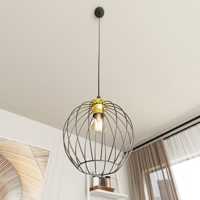 Sospensione Minimal Industrial Hathor 1 Luce Nera E Oro