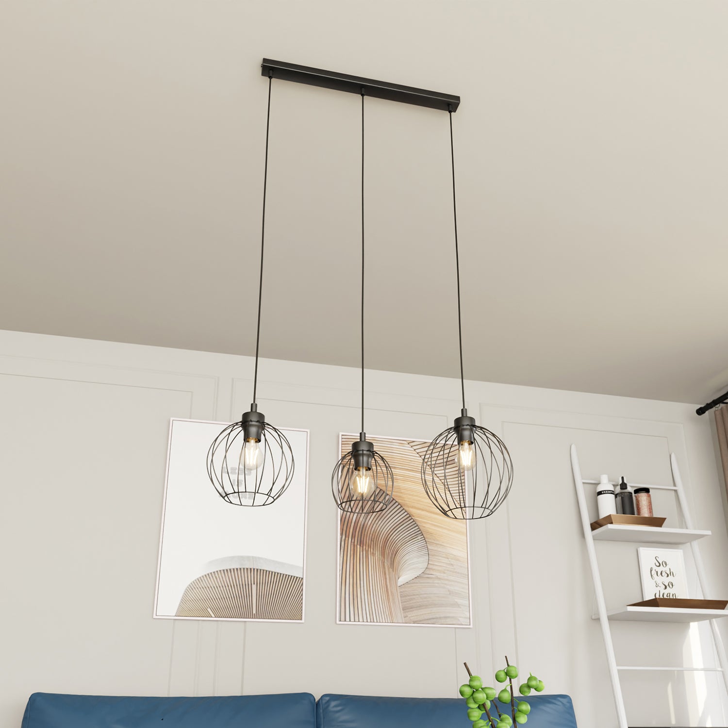 Sospensione Minimal Industrial Hathor 3 Luci Lineari Nera