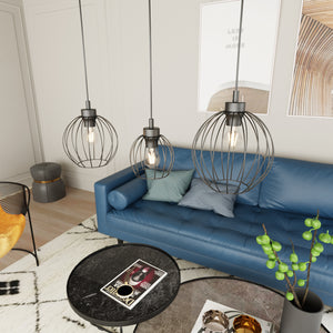 Sospensione Minimal Industrial Hathor 3 Luci Lineari Nera