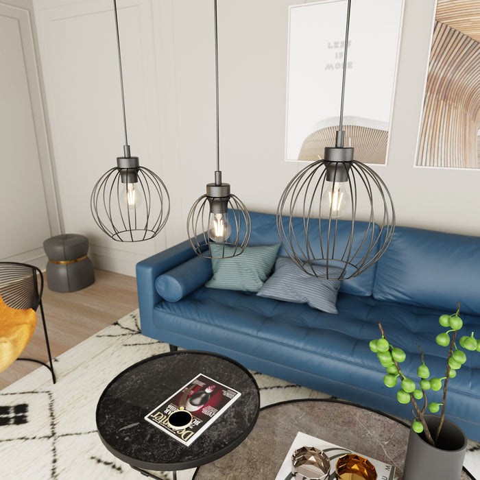 Sospensione Minimal Industrial Hathor 3 Luci Lineari Nera