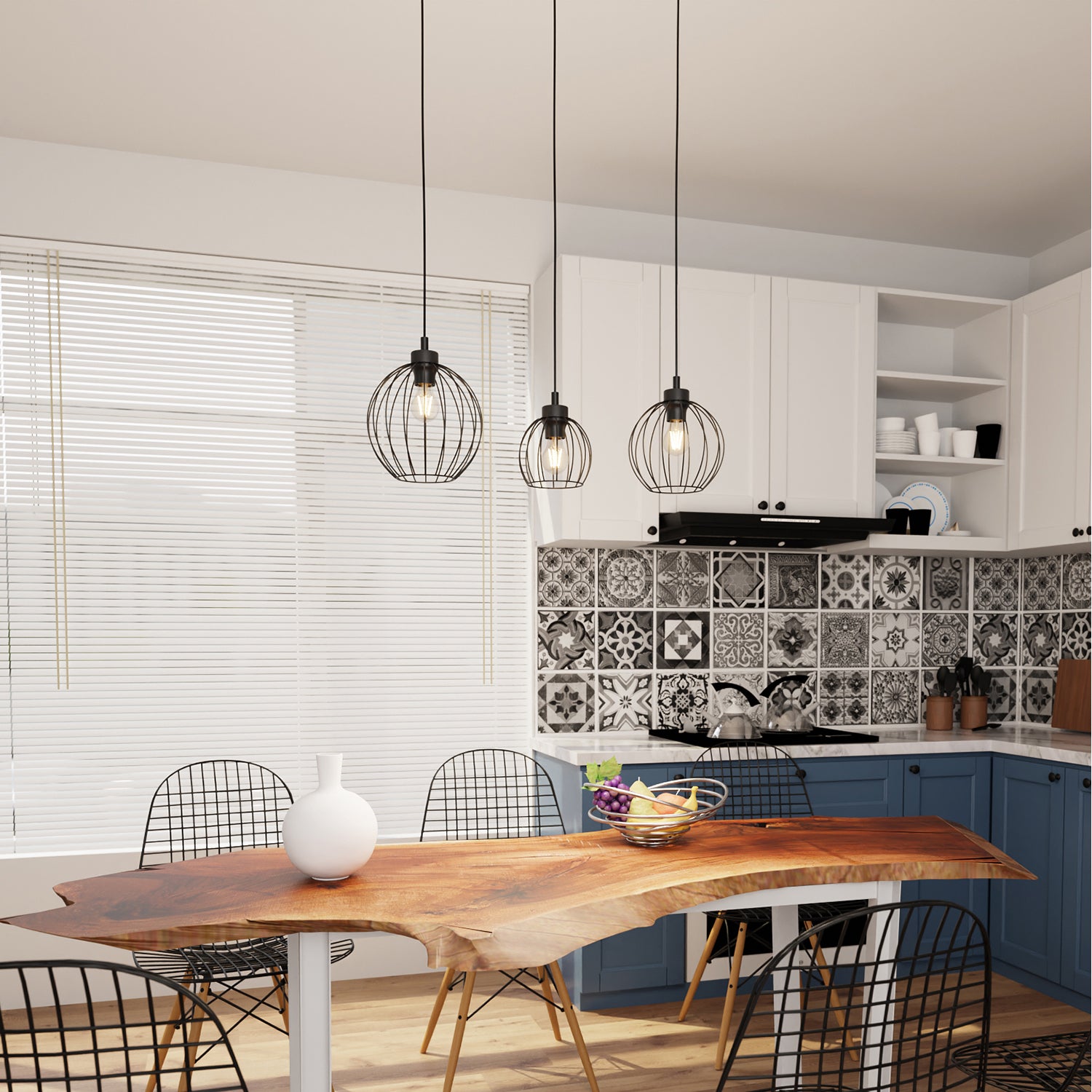 Sospensione Minimal Industrial Hathor 3 Luci Lineari Nera