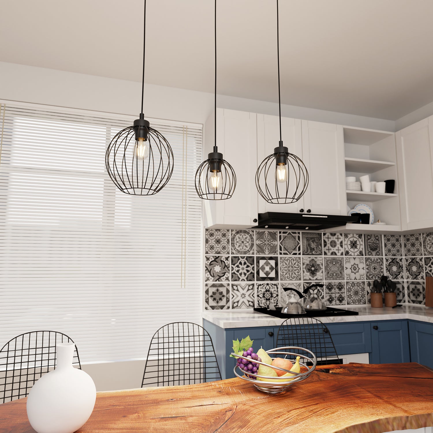 Sospensione Minimal Industrial Hathor 3 Luci Lineari Nera