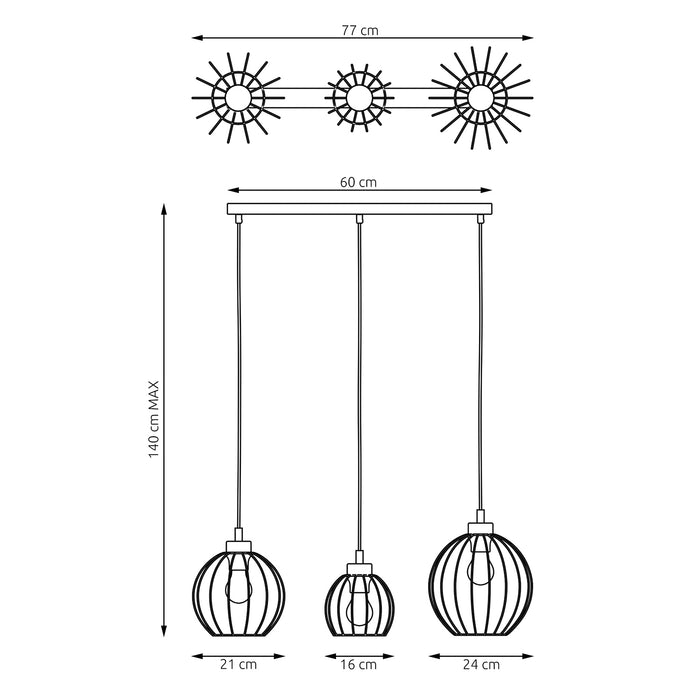 Sospensione Minimal Industrial Hathor 3 Luci Lineari Nera E Oro