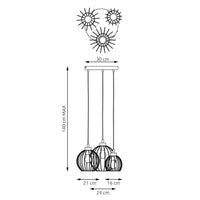 Sospensione Minimal Industrial Hathor 3 Luci Tonda Nera E Oro