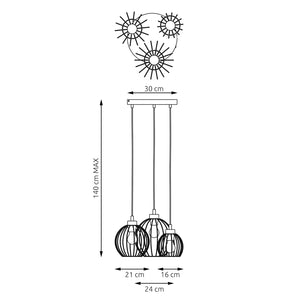 Sospensione Minimal Industrial Hathor 3 Luci Tonda Nera E Oro