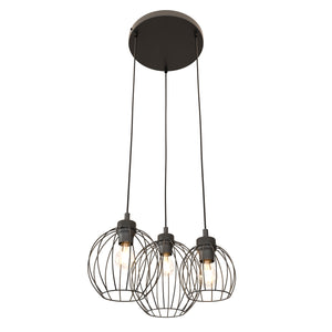 Sospensione Minimal Industrial Hathor 3 Luci Tonda Nera