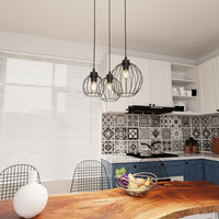 Sospensione Minimal Industrial Hathor 3 Luci Tonda Nera