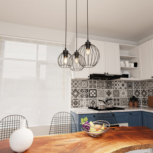 Sospensione Minimal Industrial Hathor 3 Luci Tonda Nera