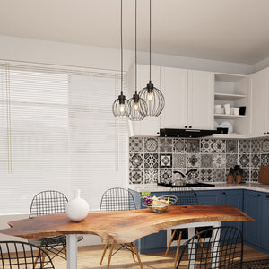 Sospensione Minimal Industrial Hathor 3 Luci Tonda Nera