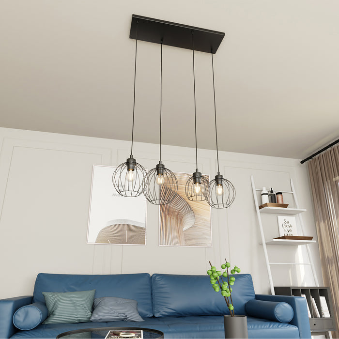 Sospensione Minimal Industrial Hathor 4 Luci Lineari Nera