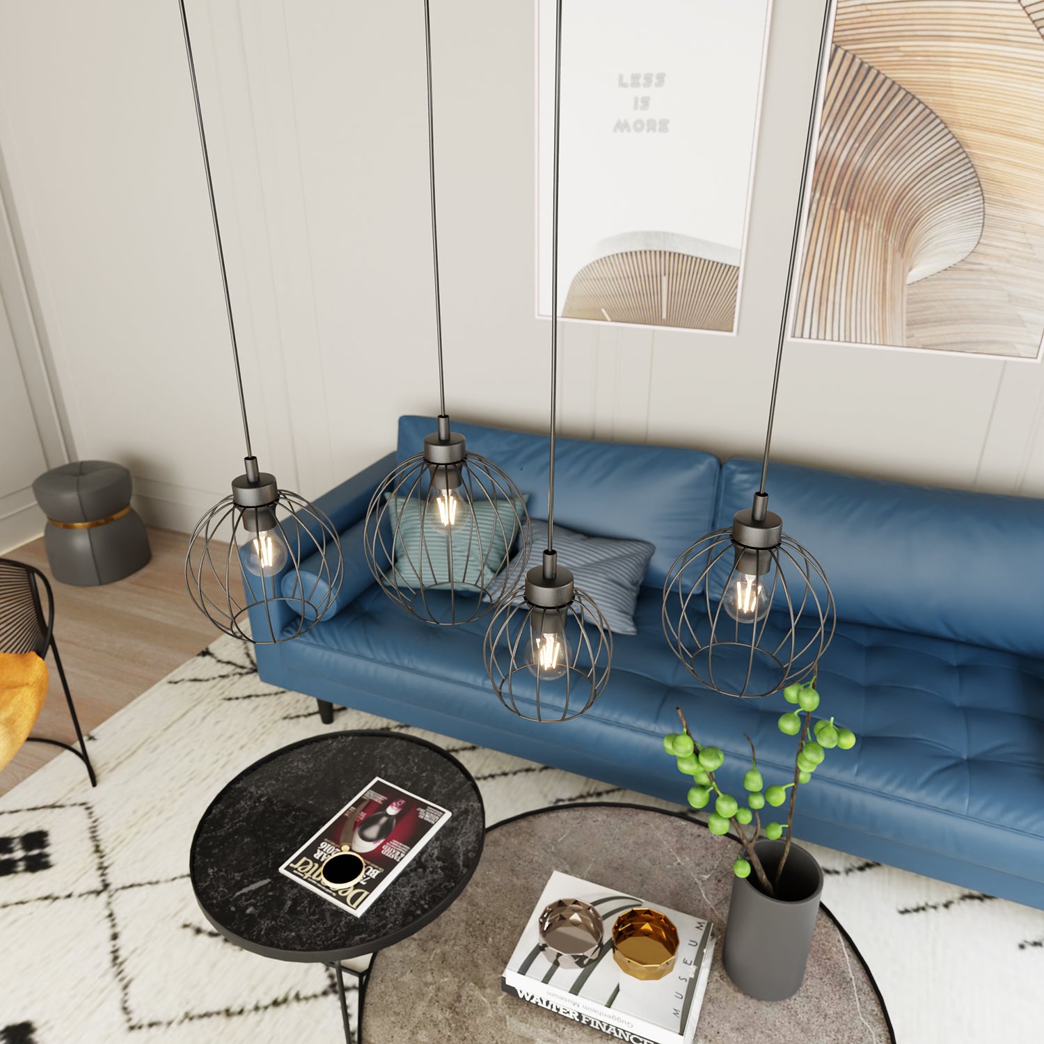 Sospensione Minimal Industrial Hathor 4 Luci Lineari Nera