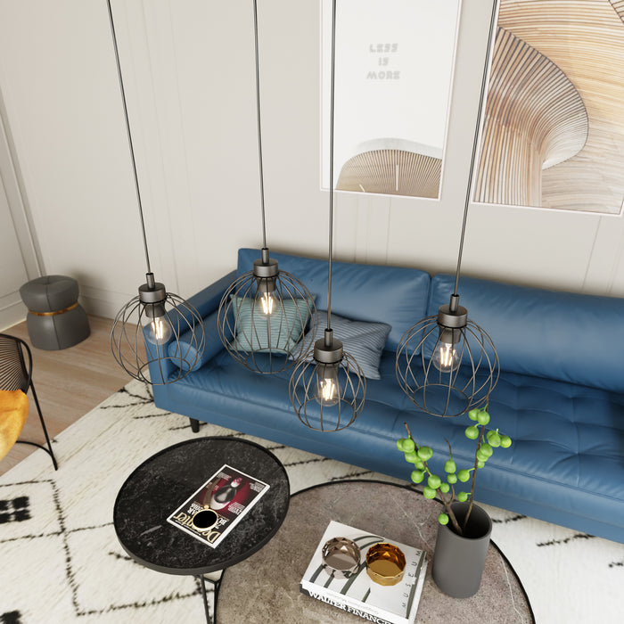 Sospensione Minimal Industrial Hathor 4 Luci Lineari Nera