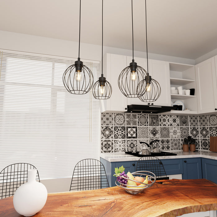 Sospensione Minimal Industrial Hathor 4 Luci Lineari Nera