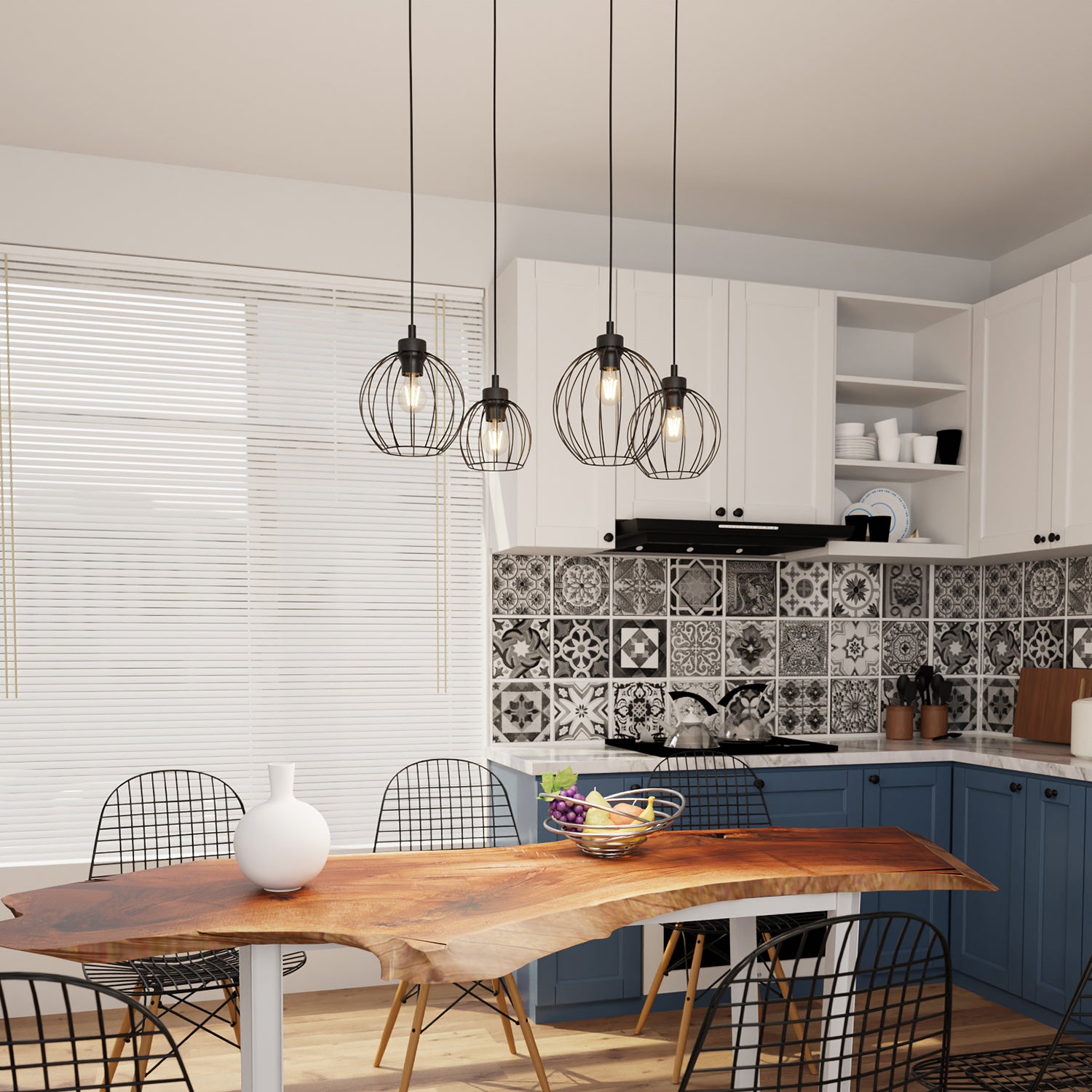 Sospensione Minimal Industrial Hathor 4 Luci Lineari Nera