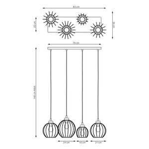 Sospensione Minimal Industrial Hathor 4 Luci Lineari Nera