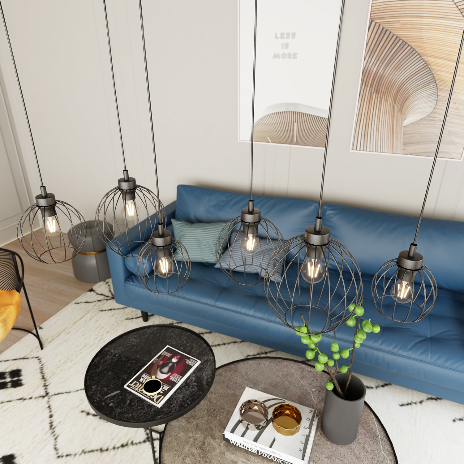 Sospensione Minimal Industrial Hathor 6 Luci Lineari Nera