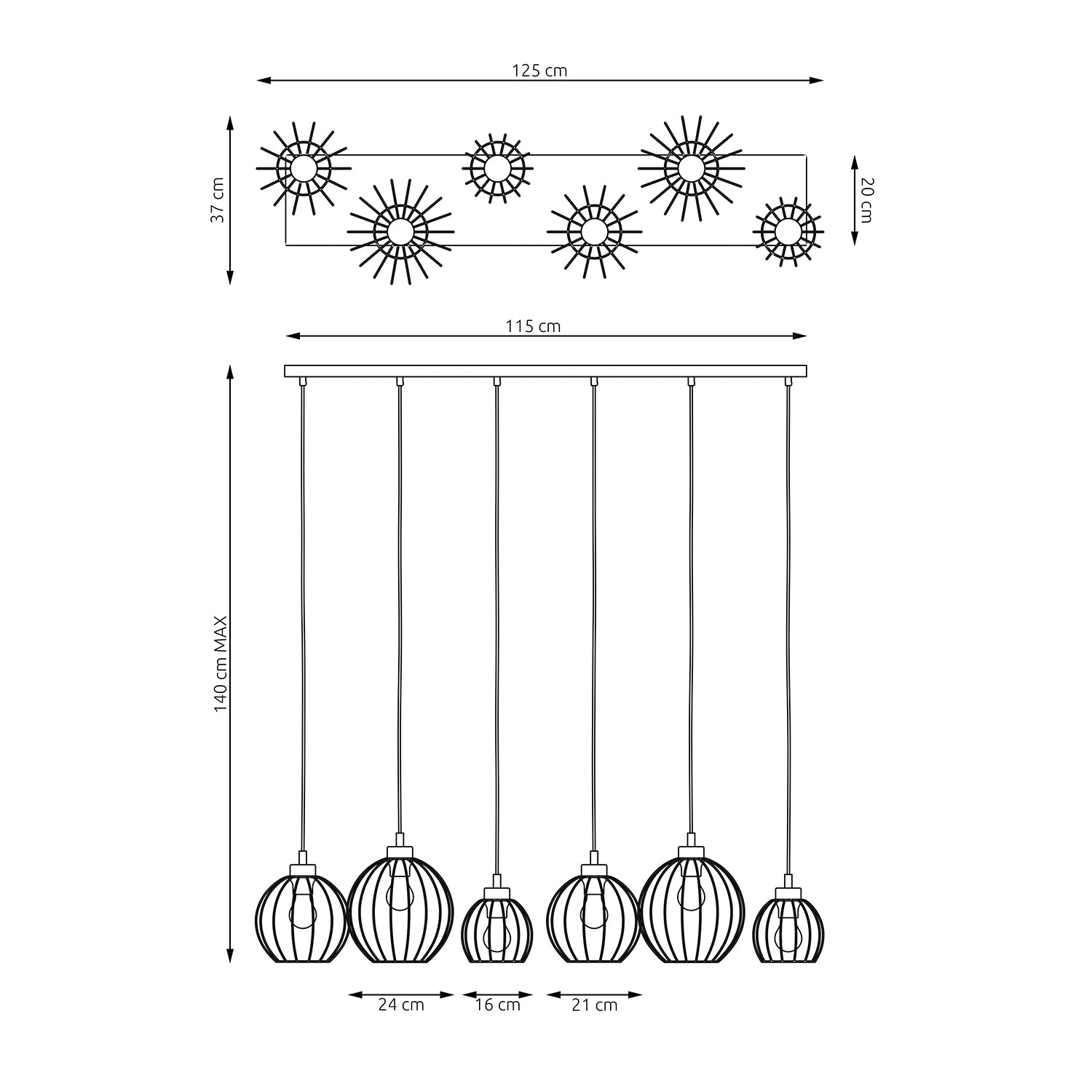 Sospensione Minimal Industrial Hathor 6 Luci Lineari Nera