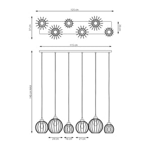 Sospensione Minimal Industrial Hathor 6 Luci Lineari Nera