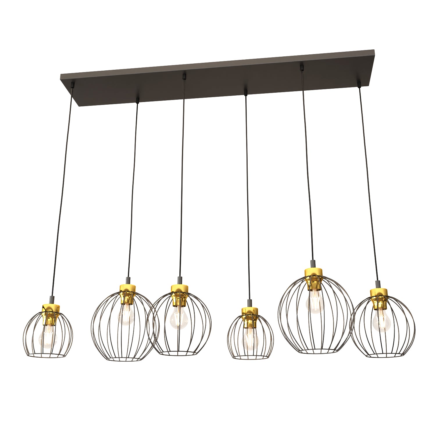 Sospensione Minimal Industrial Hathor 6 Luci Lineari Nera E Oro