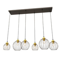 Sospensione Minimal Industrial Hathor 6 Luci Lineari Nera E Oro