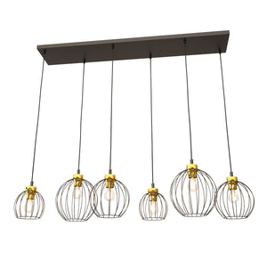 Sospensione Minimal Industrial Hathor 6 Luci Lineari Nera E Oro