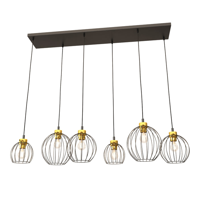 Sospensione Minimal Industrial Hathor 6 Luci Lineari Nera E Oro