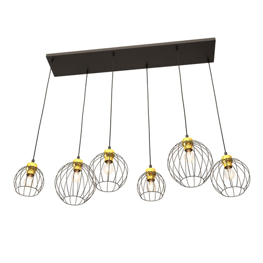 Sospensione Minimal Industrial Hathor 6 Luci Lineari Nera E Oro