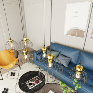 Sospensione Minimal Industrial Hathor 6 Luci Lineari Nera E Oro