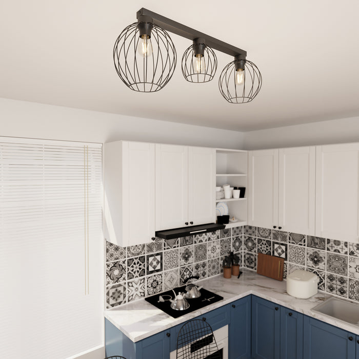 Plafoniera Minimal Industrial Geb 3 Luci Lineari Nera