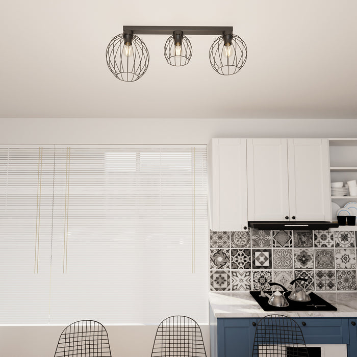 Plafoniera Minimal Industrial Geb 3 Luci Lineari Nera