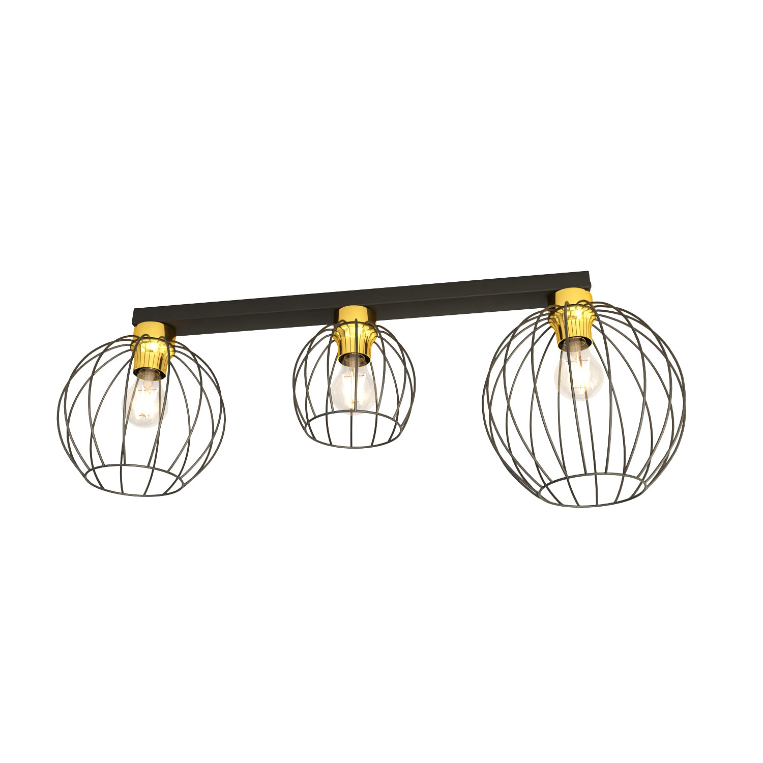 Plafoniera Minimal Industrial Geb 3 Luci Lineari Nera E Oro