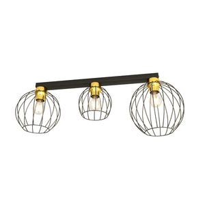 Plafoniera Minimal Industrial Geb 3 Luci Lineari Nera E Oro