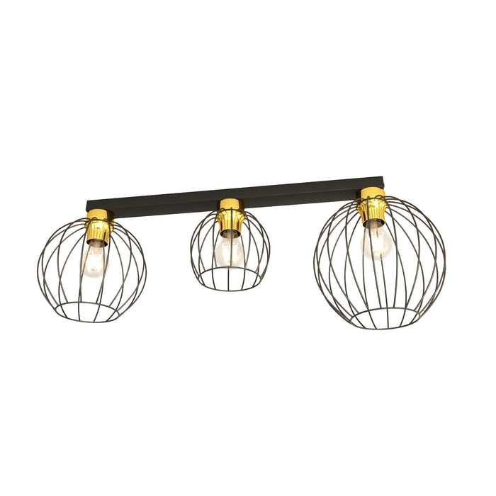 Plafoniera Minimal Industrial Geb 3 Luci Lineari Nera E Oro