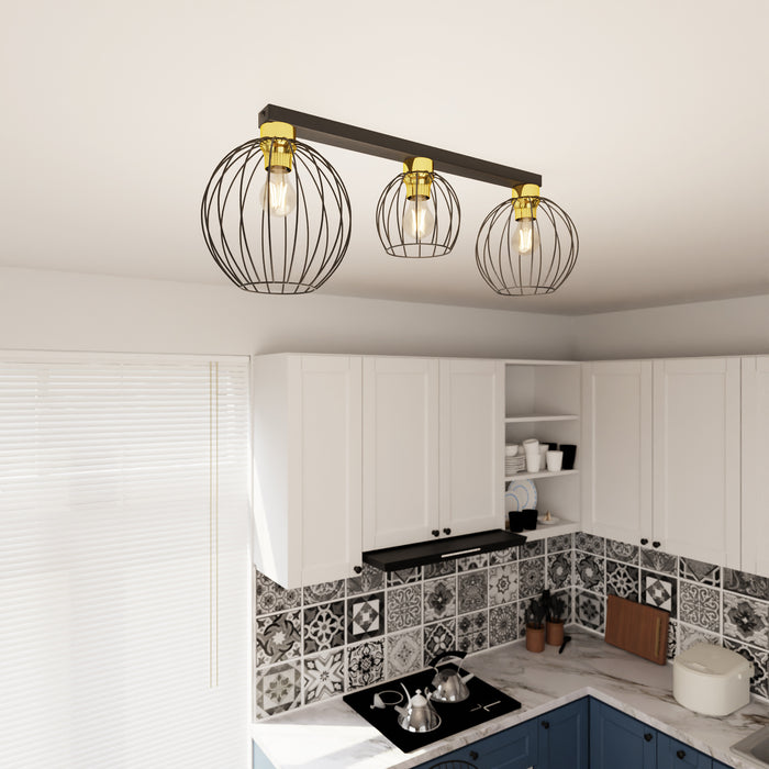 Plafoniera Minimal Industrial Geb 3 Luci Lineari Nera E Oro