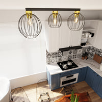 Plafoniera Minimal Industrial Geb 3 Luci Lineari Nera E Oro