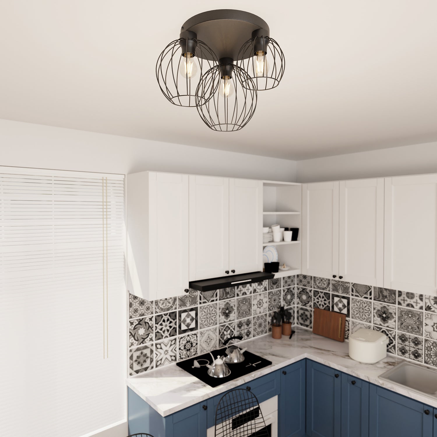 Plafoniera Minimal Industrial Geb 3 Luci Tonda Nera