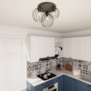 Plafoniera Minimal Industrial Geb 3 Luci Tonda Nera