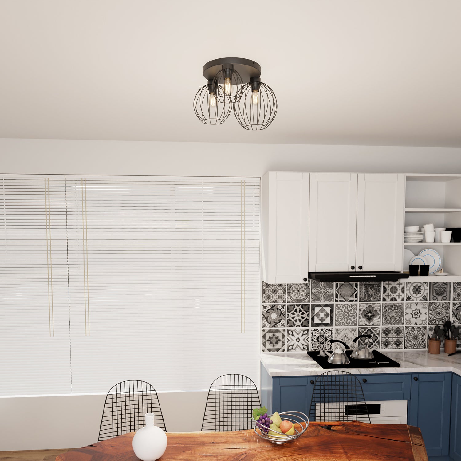 Plafoniera Minimal Industrial Geb 3 Luci Tonda Nera