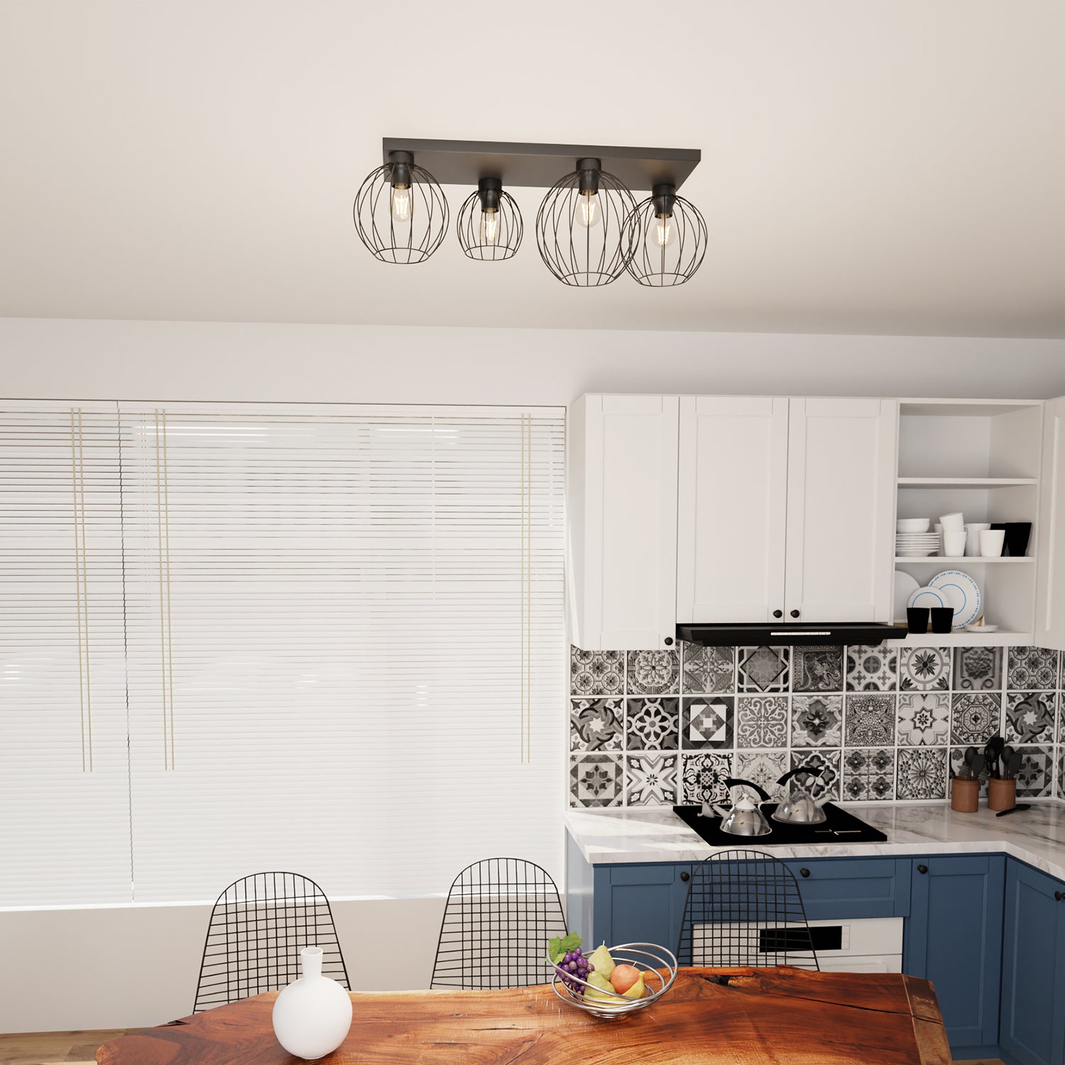 Plafoniera Minimal Industrial Geb 4 Luci Lineari Nera