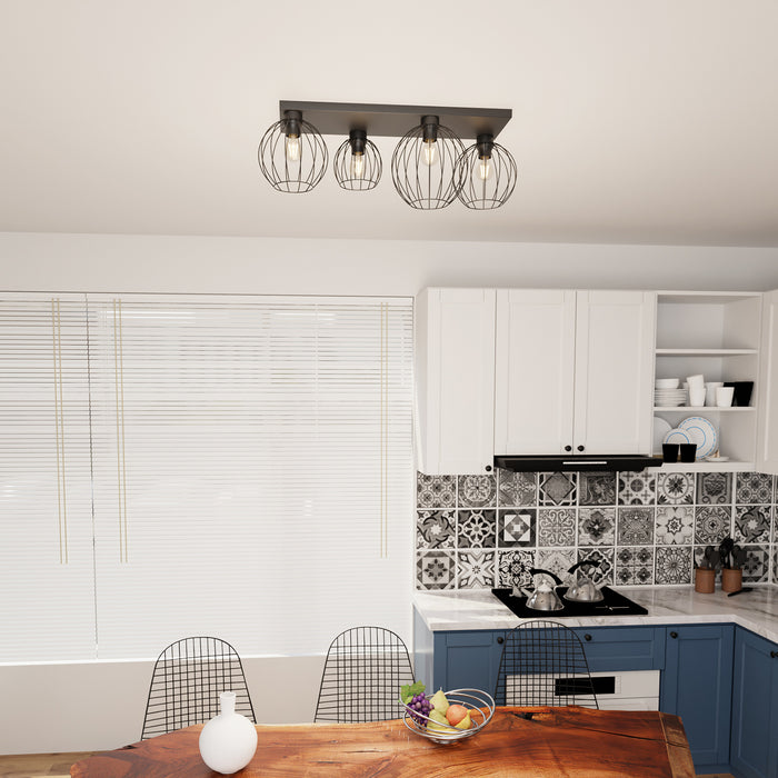 Plafoniera Minimal Industrial Geb 4 Luci Lineari Nera