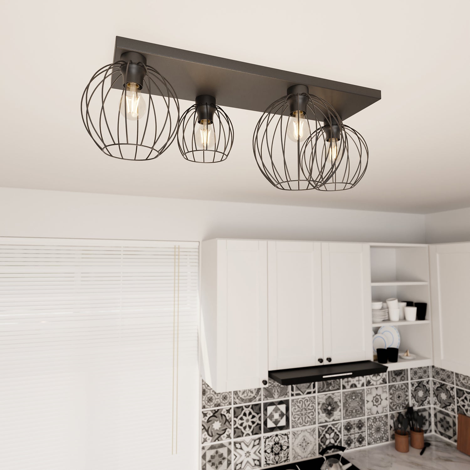 Plafoniera Minimal Industrial Geb 4 Luci Lineari Nera