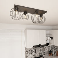 Plafoniera Minimal Industrial Geb 4 Luci Lineari Nera