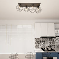 Plafoniera Minimal Industrial Geb 4 Luci Lineari Nera