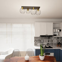 Plafoniera Minimal Industrial Geb 4 Luci Lineari Nera E Oro