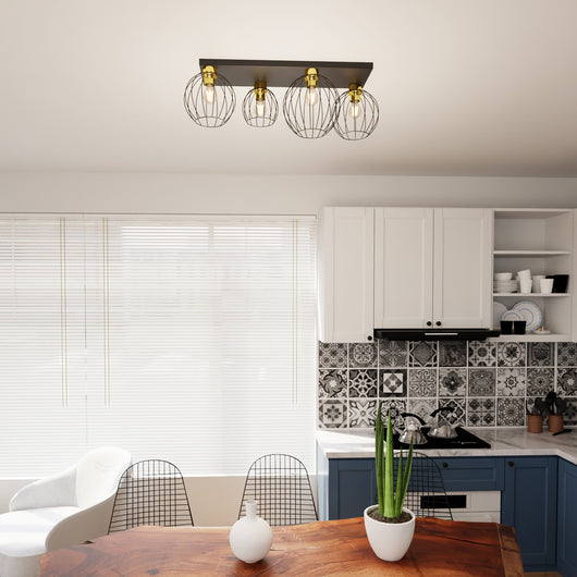 Plafoniera Minimal Industrial Geb 4 Luci Lineari Nera E Oro