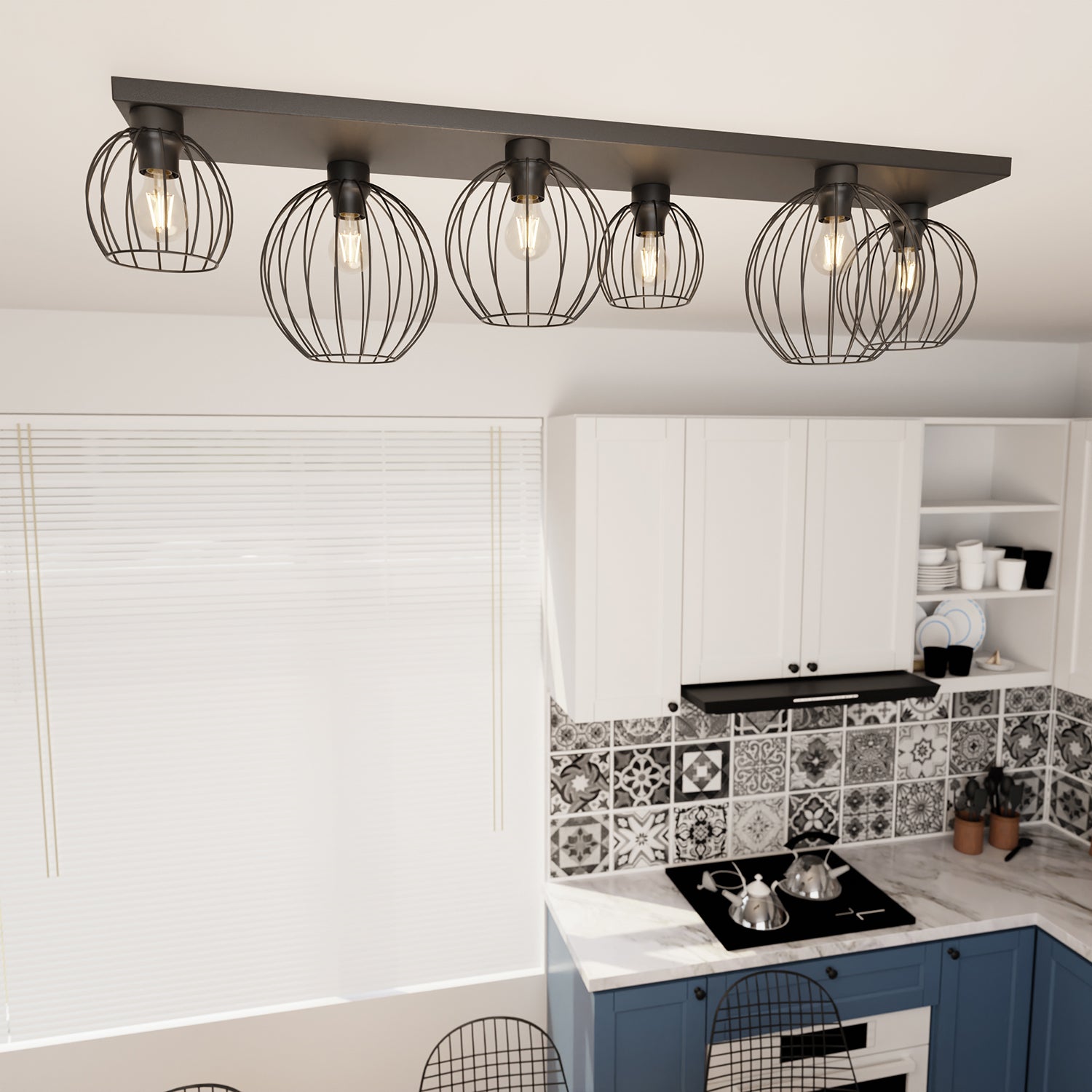 Plafoniera Minimal Industrial Geb 6 Luci Lineari Nera