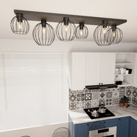 Plafoniera Minimal Industrial Geb 6 Luci Lineari Nera