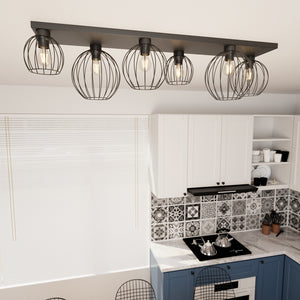 Plafoniera Minimal Industrial Geb 6 Luci Lineari Nera