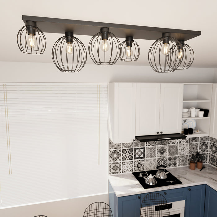 Plafoniera Minimal Industrial Geb 6 Luci Lineari Nera